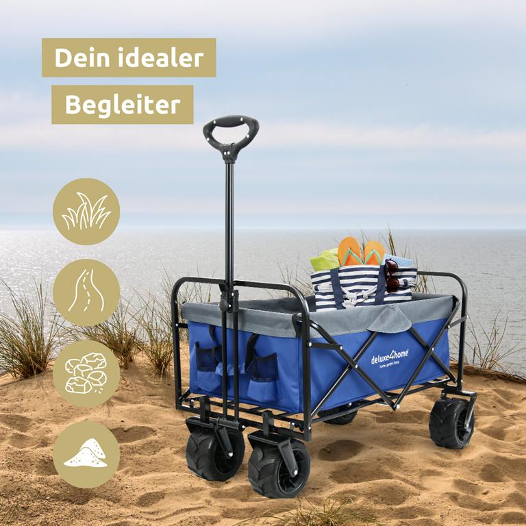Bollerwagen ohne Dach blau am Strand