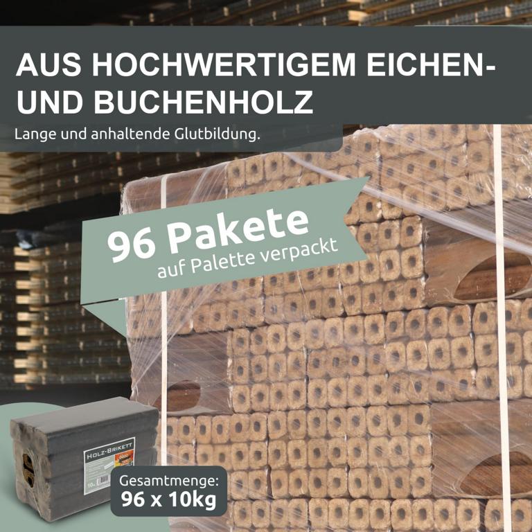 Hartholzbriketts 96 Pakete auf Palette