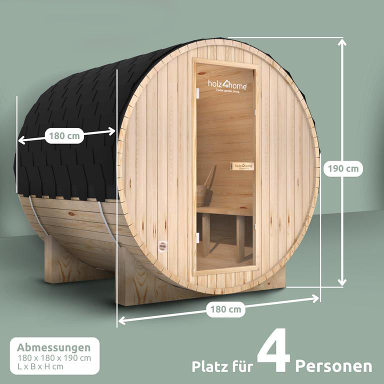 Fasssauna für 4 Personen, Masse