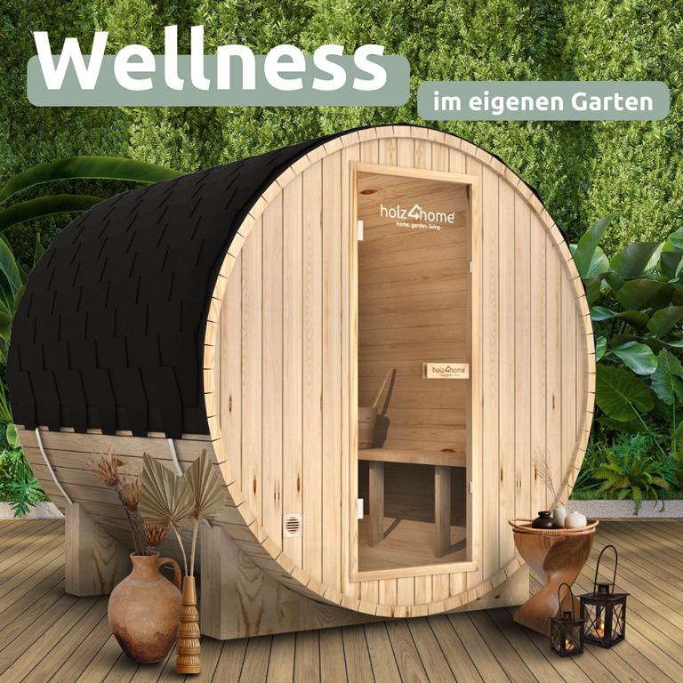 Fass-Sauna 4 Personen im Garten