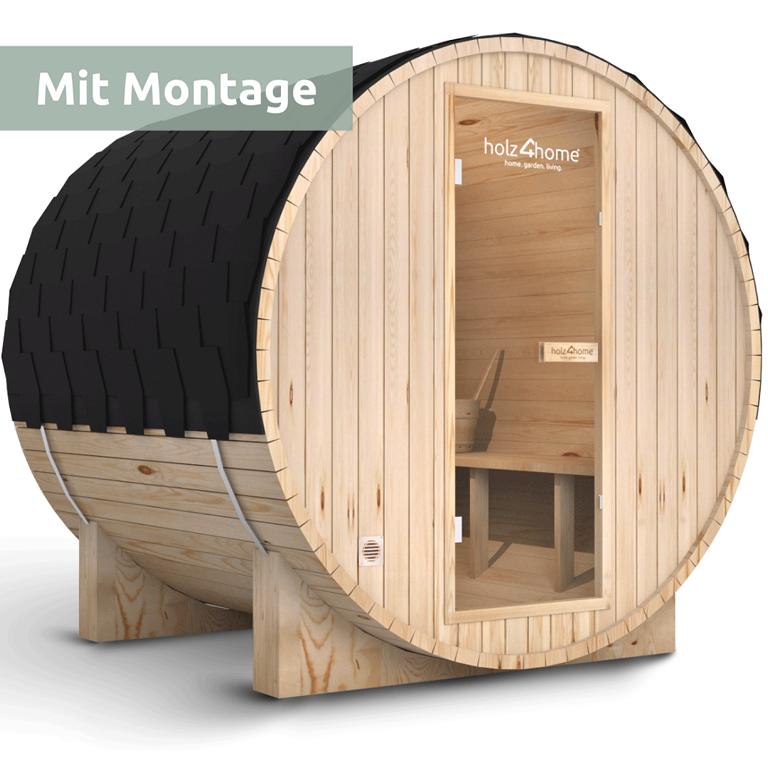 Fasssauna für 4 Personen mit Aufbau