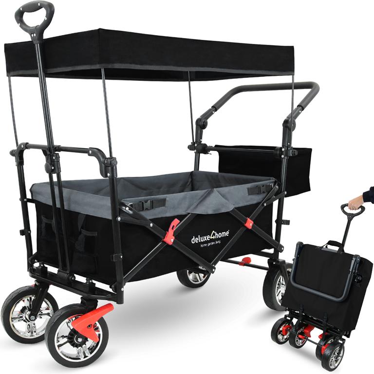 Bollerwagen mit Dach grau und Strassenräder