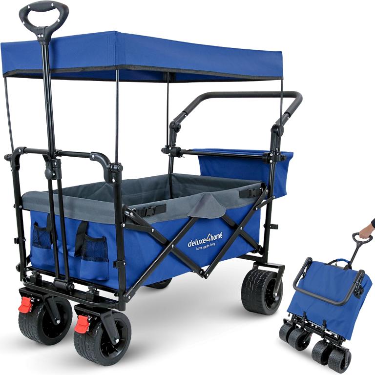 Faltbarer Bollerwagen mit Dach blau