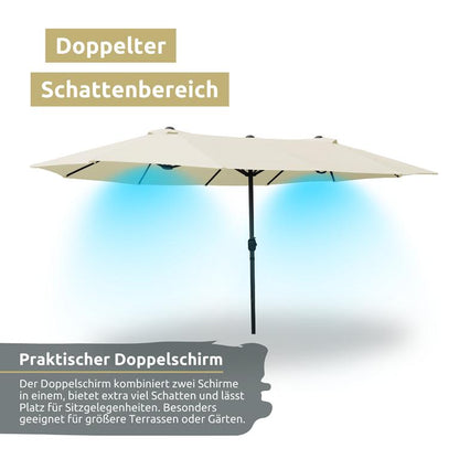 Doppelsonnenschirm creme mit doppeltem Schattenbereich