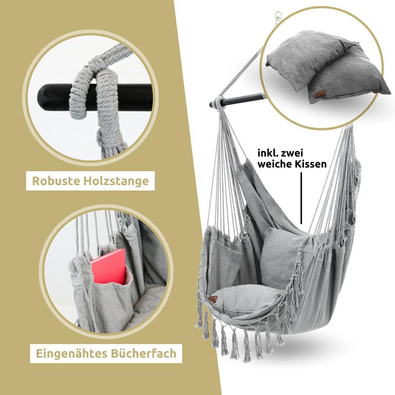 Details der Verarbeitung Hängesessel grau