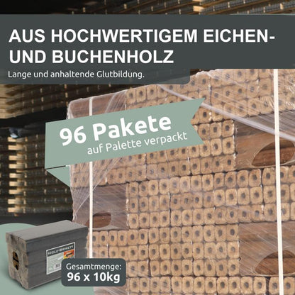 Hartholzbriketts 96 Pakete auf Palette