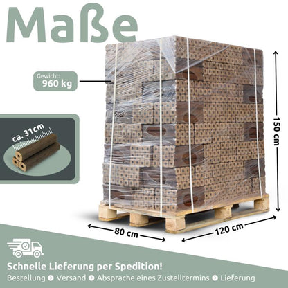 Abmessungen Hartholzbriketts 