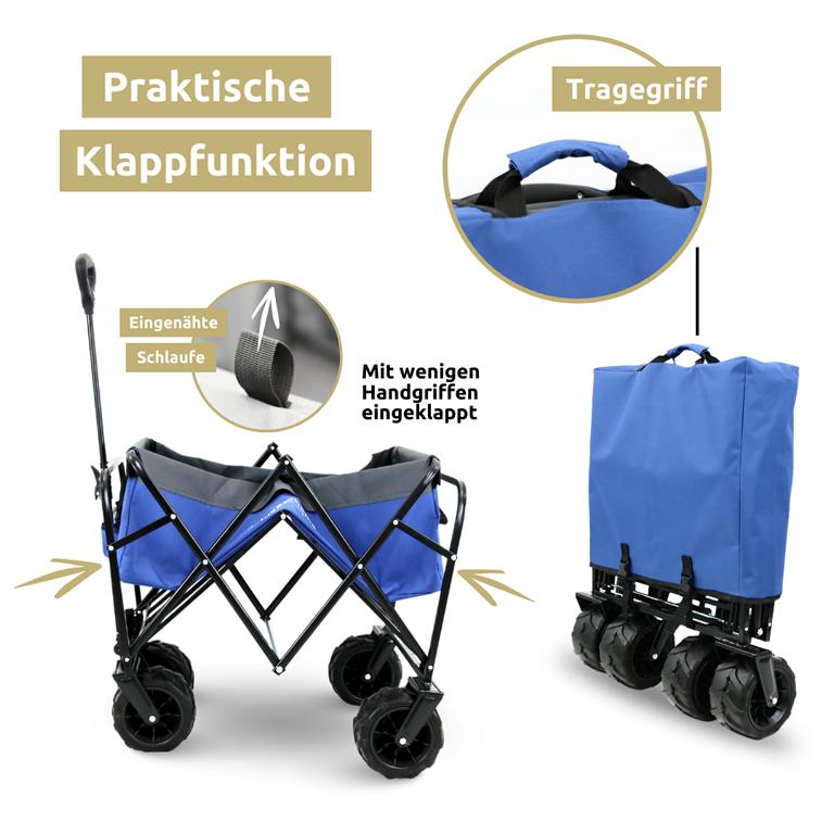 Klappen und verstauen Bollerwagen blau 