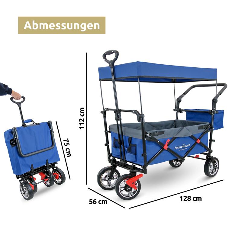 Bollerwagen blau mit Dach und Strassenbereifung