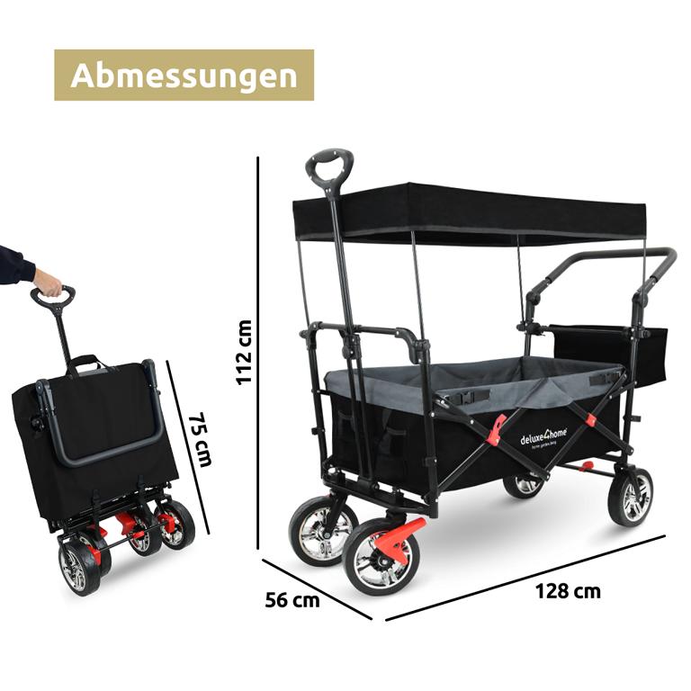 Abmessungen Bollerwagen mit Dach und Strassenreifen