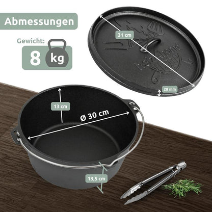 Abmessungen Dutch Oven 9 Liter ohne Fuesse