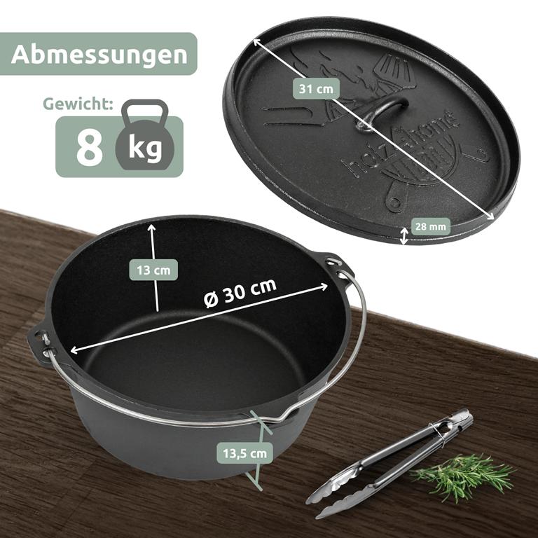 Abmessungen Dutch Oven 9 Liter ohne Fuesse