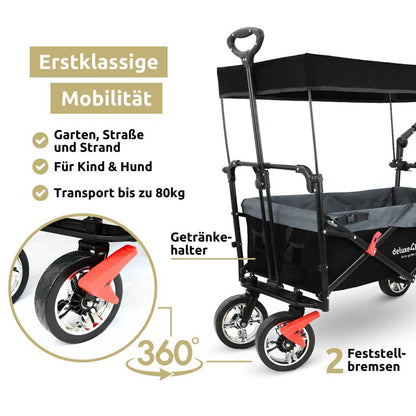 Mobil mit Bollerwagen mit Dach