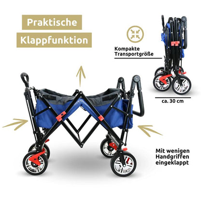 Klappbarer Bollerwagen blau mit Dach