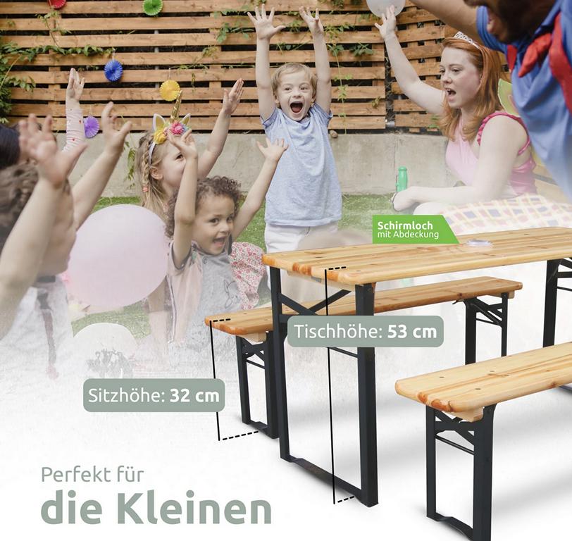 Bierzeltgarnitur für Kinder, Abmessungen