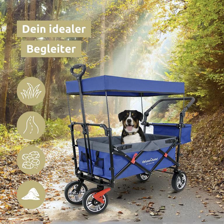 Bollerwagen mit Dach blau und Strassenräder