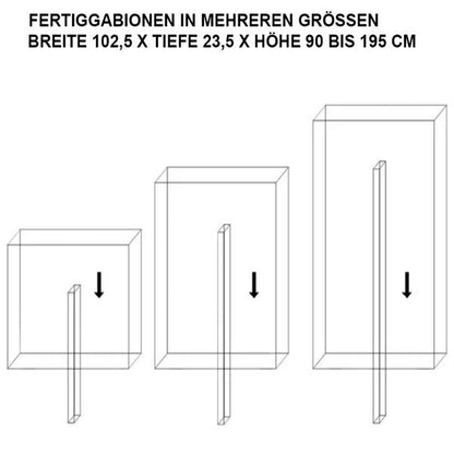 Fertiggabionen rechteckig, 3 Größen, fix und fertig montiert zum Aufstellen