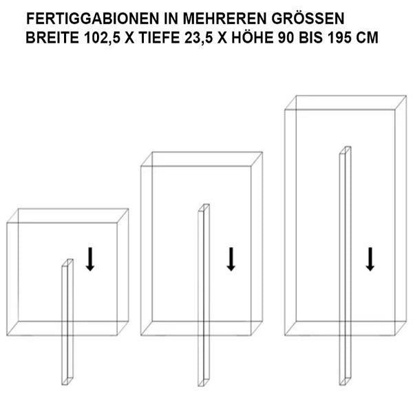 Fertiggabionen rechteckig, 3 Größen, fix und fertig montiert zum Aufstellen