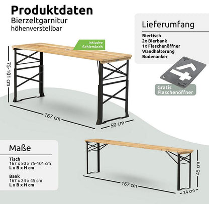 Abmessungen Bierzeltgarnitur höhenverstellbar